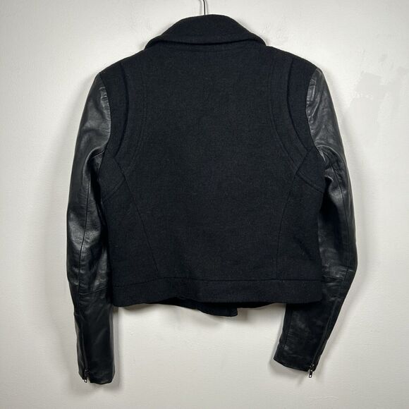 Bec & Bridge Leather Wool Alpaca Moto Jacket Pockets Zip Black Women's Size 6 - Picture 4 of 7